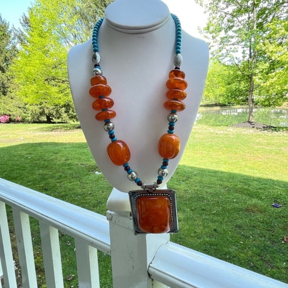 COPY - Statement African pendant ,Amber Chunky Golden Hypoallergenic Necklace